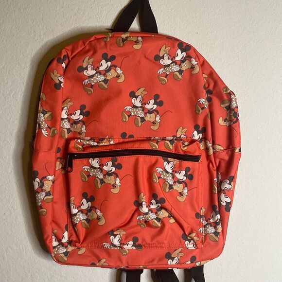 NWT Disney Mickey Mouse & Minnie Mouse print Coral Classic Backpack - Picture 1 of 7